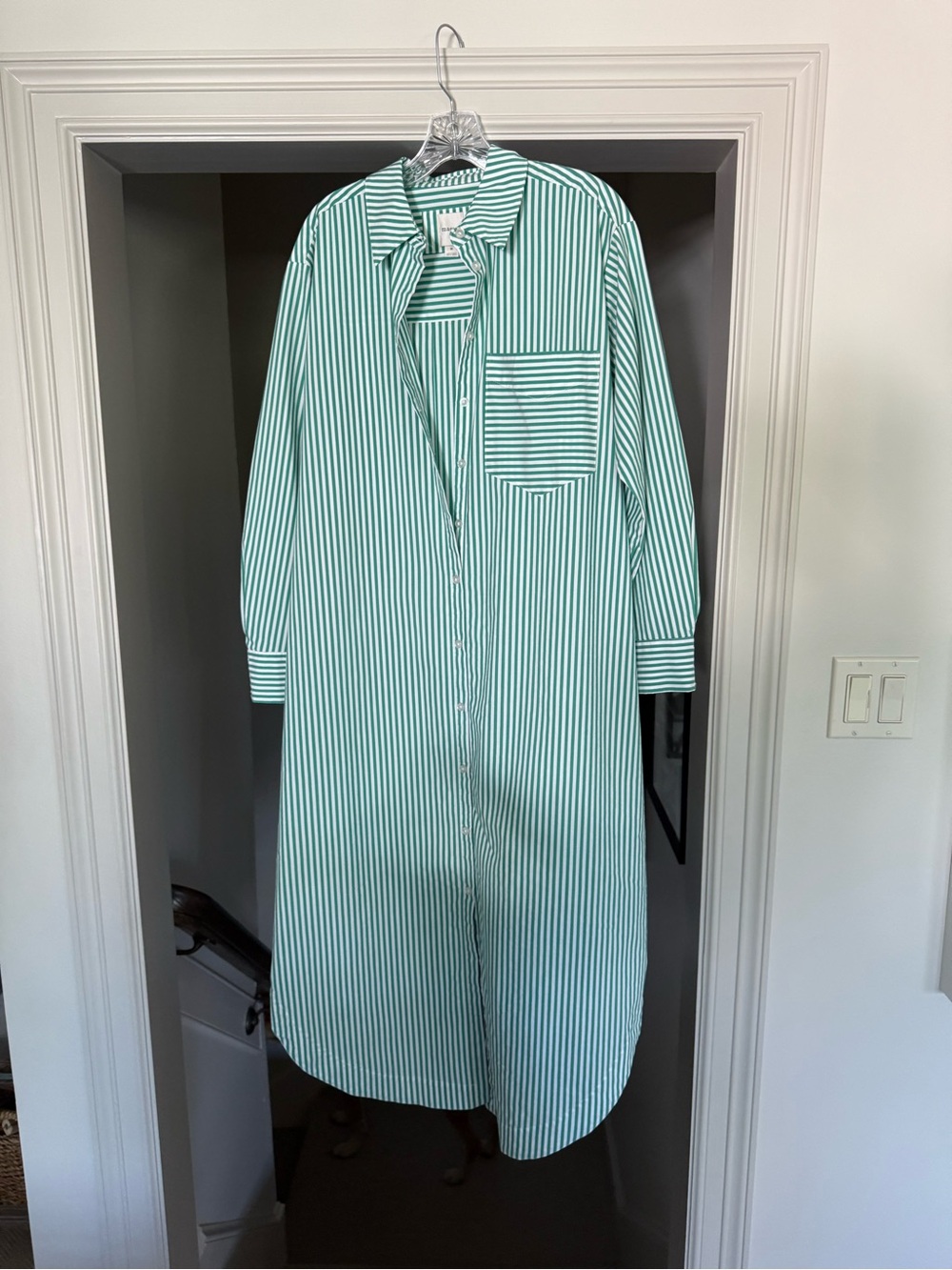 Maeve Green and White Striped Button-Up Shirt
